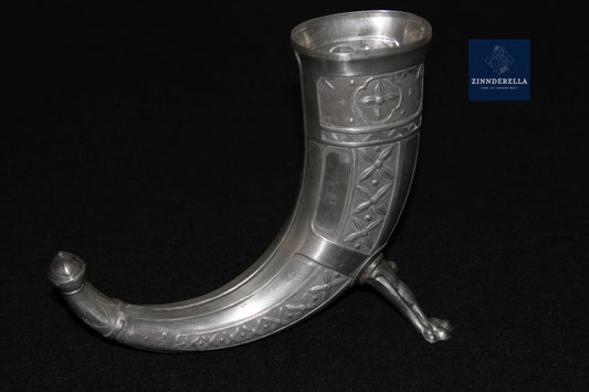 NORWEGEN TRINKHORN AUS ZINN, WIKINGER MOTIV, VON AKSEL HOLMSEN, 1920ER