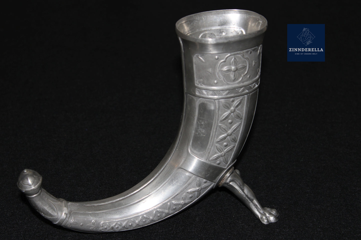 NORWEGEN TRINKHORN AUS ZINN, WIKINGER MOTIV, VON AKSEL HOLMSEN, 1920ER