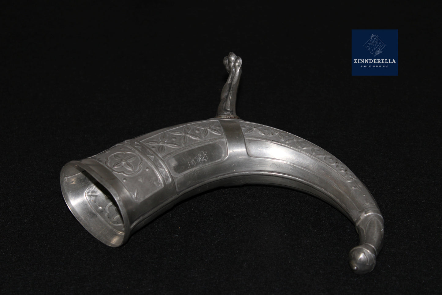 NORWEGEN TRINKHORN AUS ZINN, WIKINGER MOTIV, VON AKSEL HOLMSEN, 1920ER